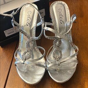 Deb Metallic Silver Strappy Heels